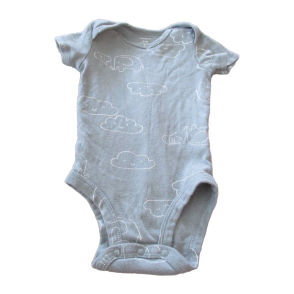 Carters One Piece Bodysuit Infant Boys 6M Gray Cloud‎ Elephant Short Sleeve Snap